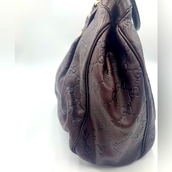 Auth GUCCI Guccisima Sukey Brown Leather Shoulder Bag Preloved Very Good Tote - Picture 11 of 16